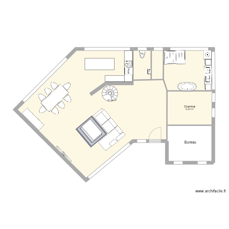 Maison news. Plan de 2 pièces et 68 m2