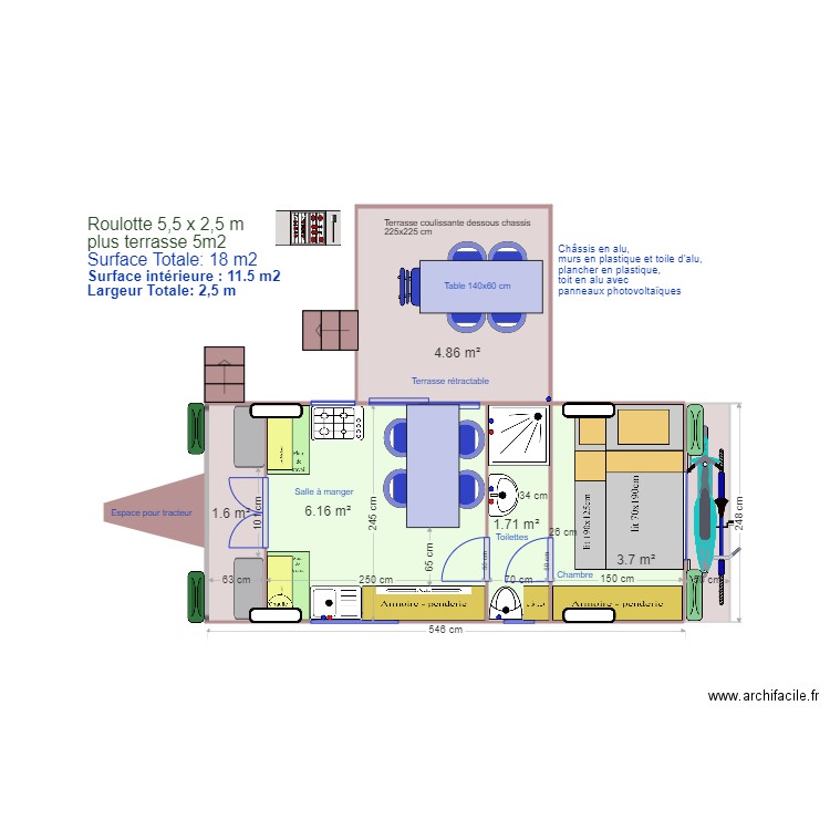 Roulotte 550 cm 4 places C. Plan de 0 pièce et 0 m2