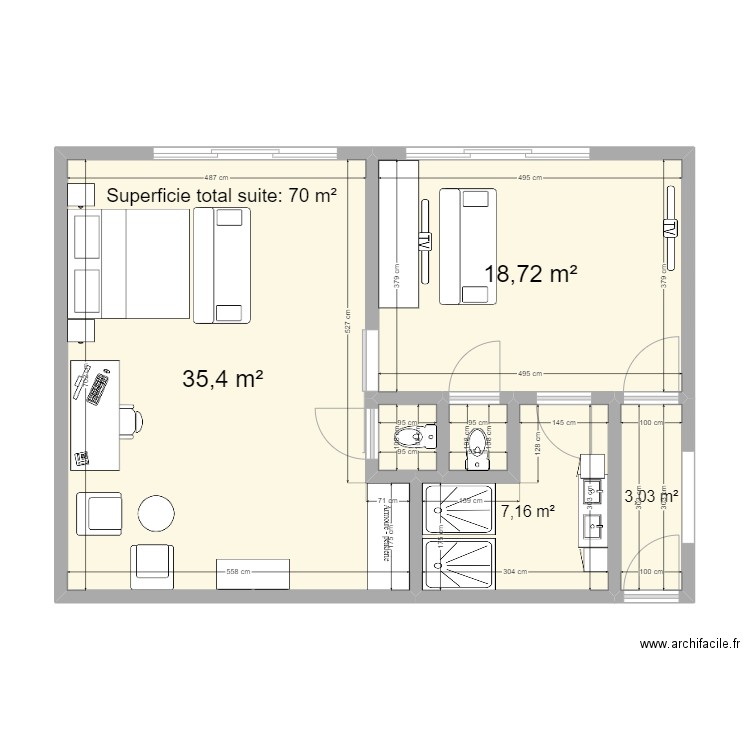 Suite v1. Plan de 6 pièces et 66 m2