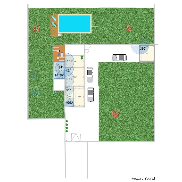 piscine. Plan de 6 pièces et 96 m2