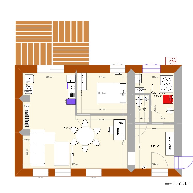 Maman Saint-sulpice une chambre V2. Plan de 5 pièces et 61 m2