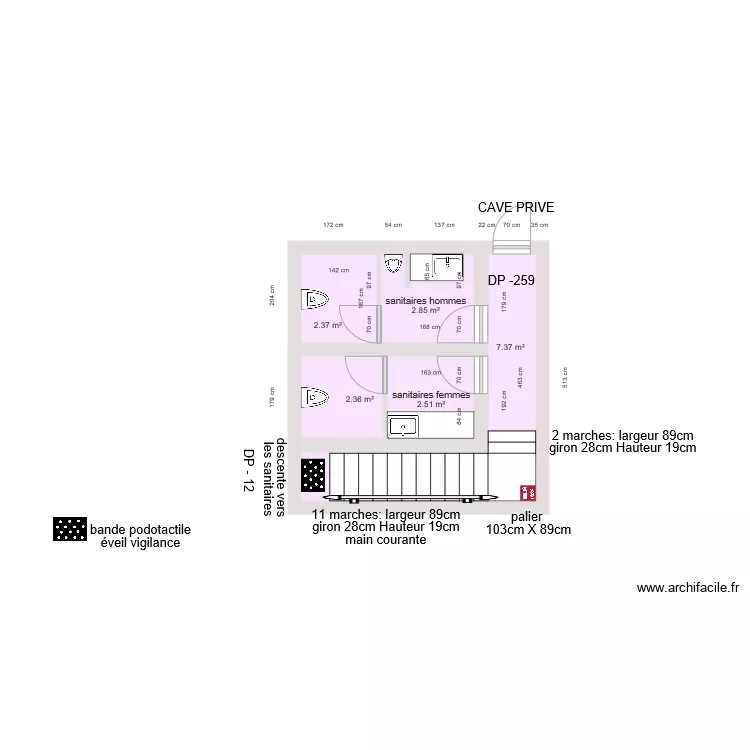 LA CAFE DES ARTS SOUS SOL AVANT TRAVAUX. Plan de 