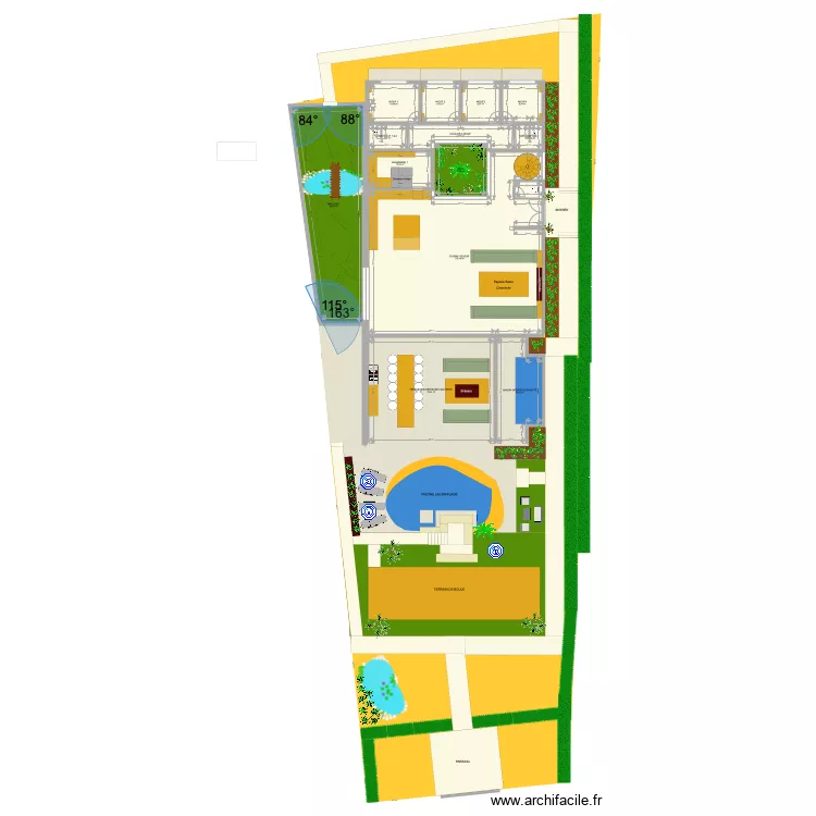 Carro carro essaie piscine plage et terrain de boule. Plan de 