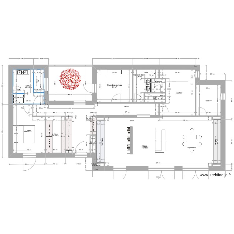 PLAN4B-COULOIR pour CHAMBRE-sans ouverture NORD-2 juin -134m2-. Plan de 17 pièces et 134 m2