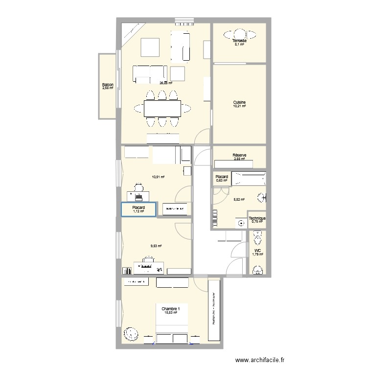Appartement. Plan de 13 pièces et 93 m2