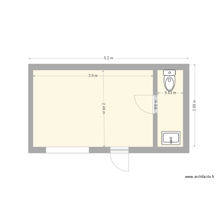 SANITAIRE BOX 2. Plan de 2 pièces et 12 m2