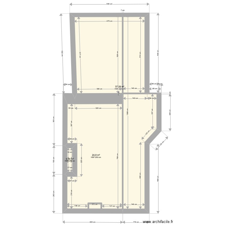 Pouance . Plan de 3 pièces et 63 m2