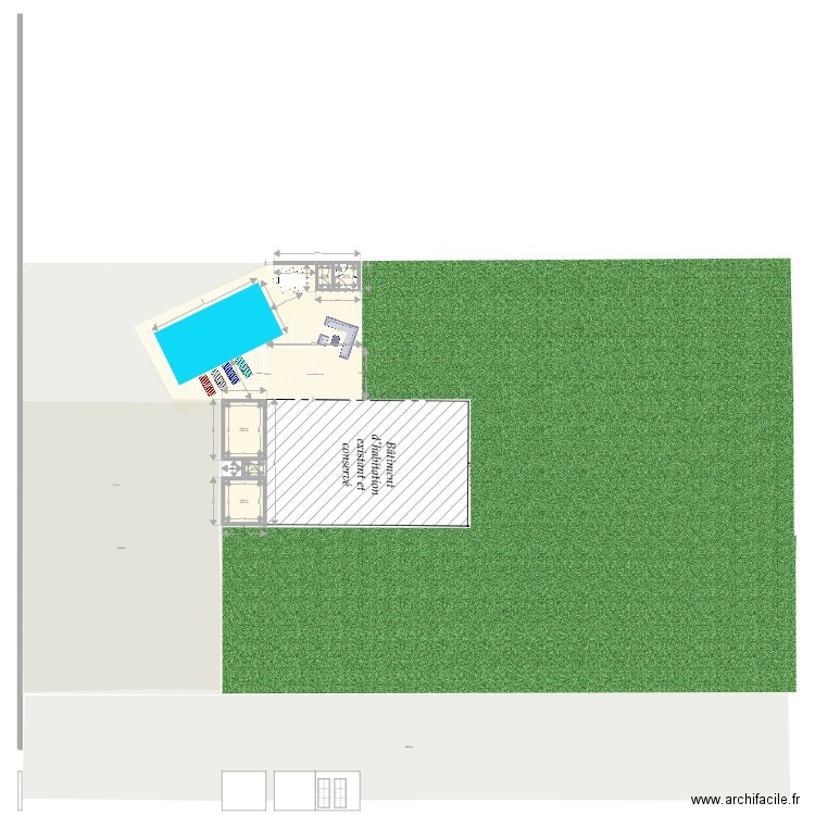 extension. Plan de 5 pièces et 25 m2