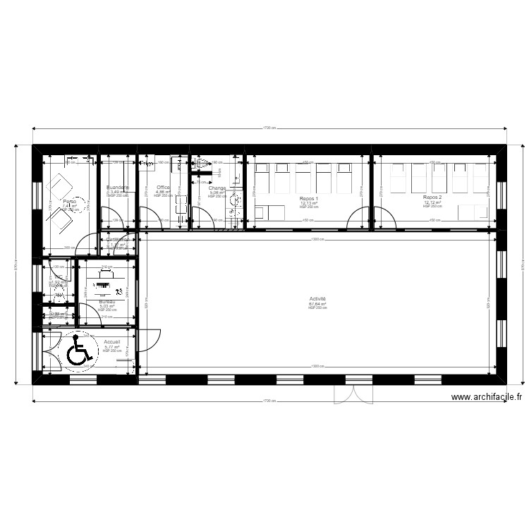 Linas Projet JORDAN. Plan de 24 pièces et 255 m2