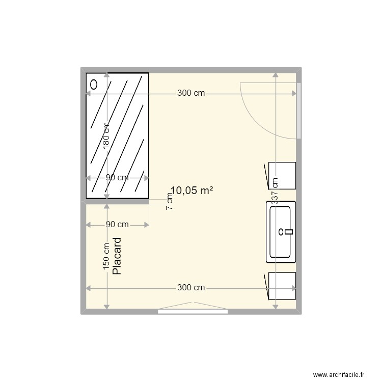 Salle d'eau. Plan de 1 pièce et 10 m2