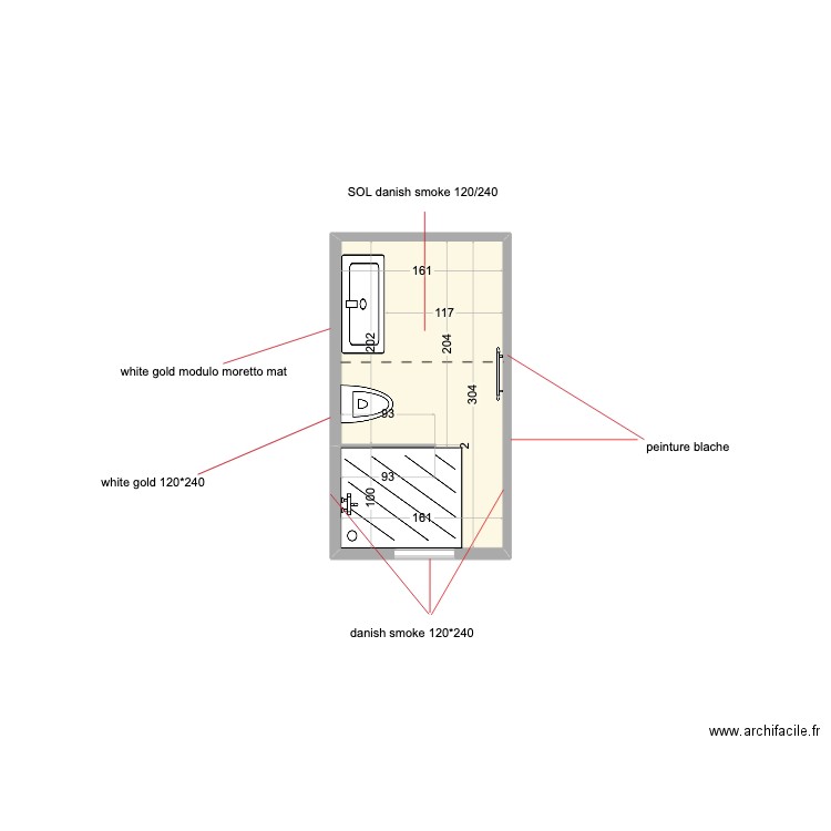 SDB détails 1. Plan de 1 pièce et 5 m2