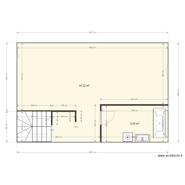 pornichet. Plan de 2 pièces et 52 m2