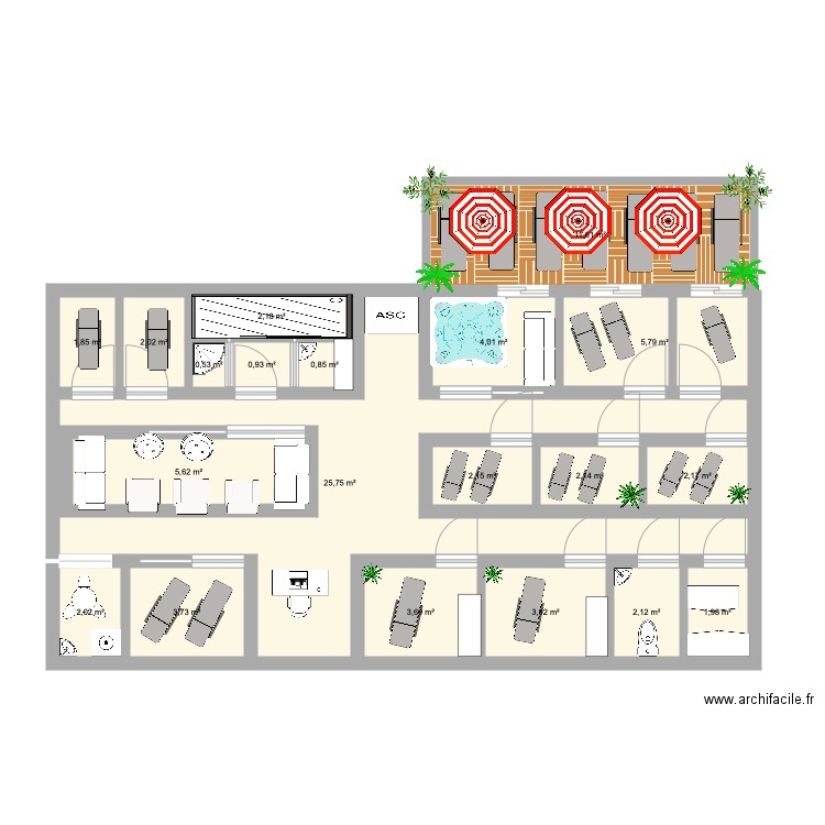 1er étage escapade bien être . Plan de 20 pièces et 94 m2