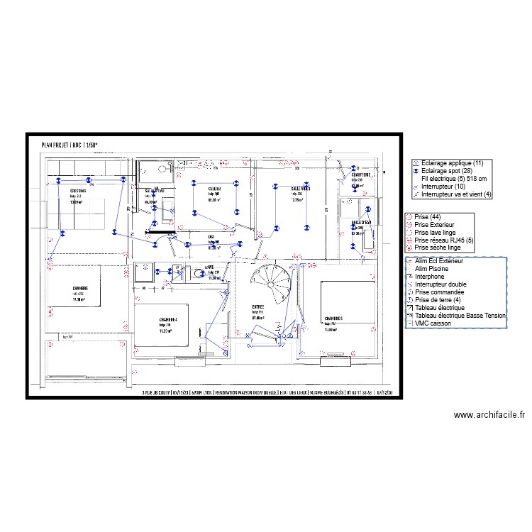 Chantier Electricite Bourgeois RDC. Plan de 0 pièce et 0 m2