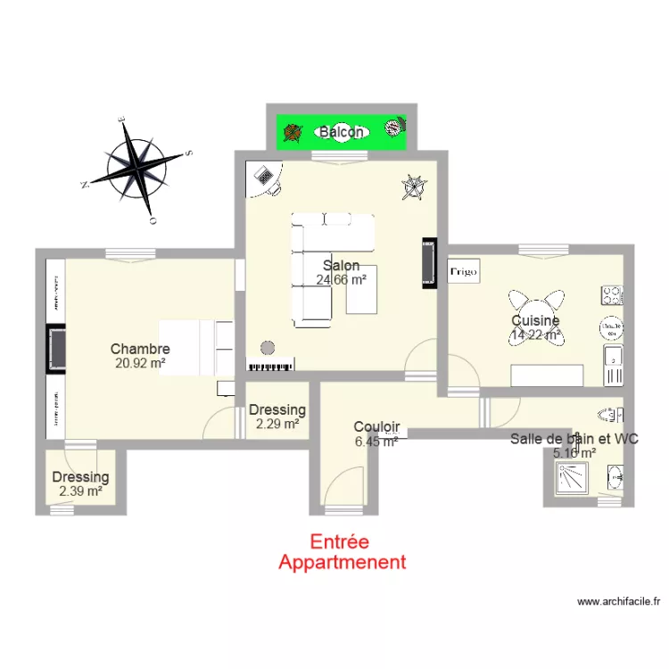57 av gal de gaulle 2e etage. Plan de 