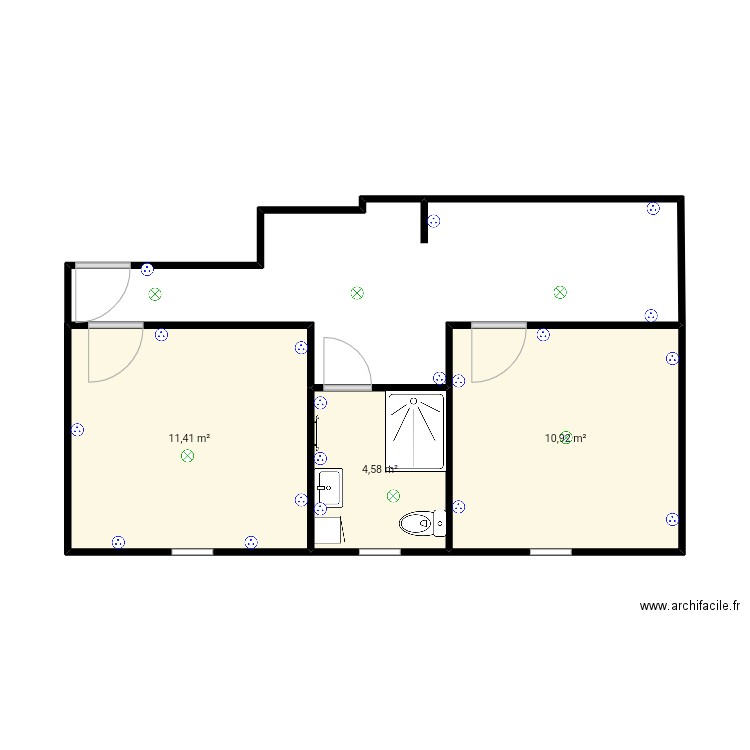 2e etage. Plan de 3 pièces et 27 m2