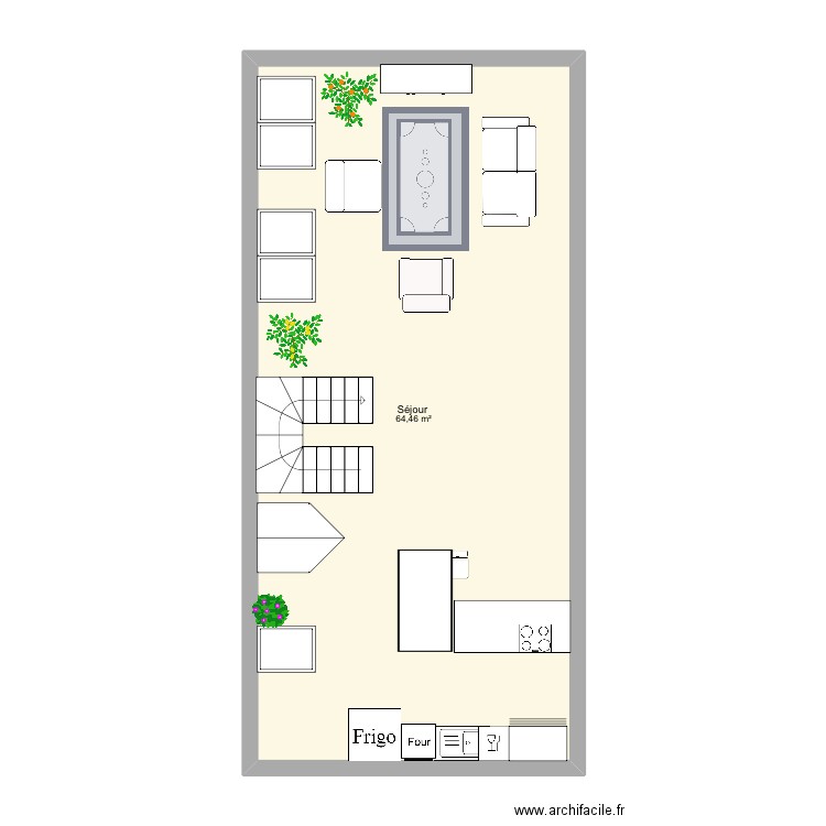 Salon . Plan de 1 pièce et 64 m2