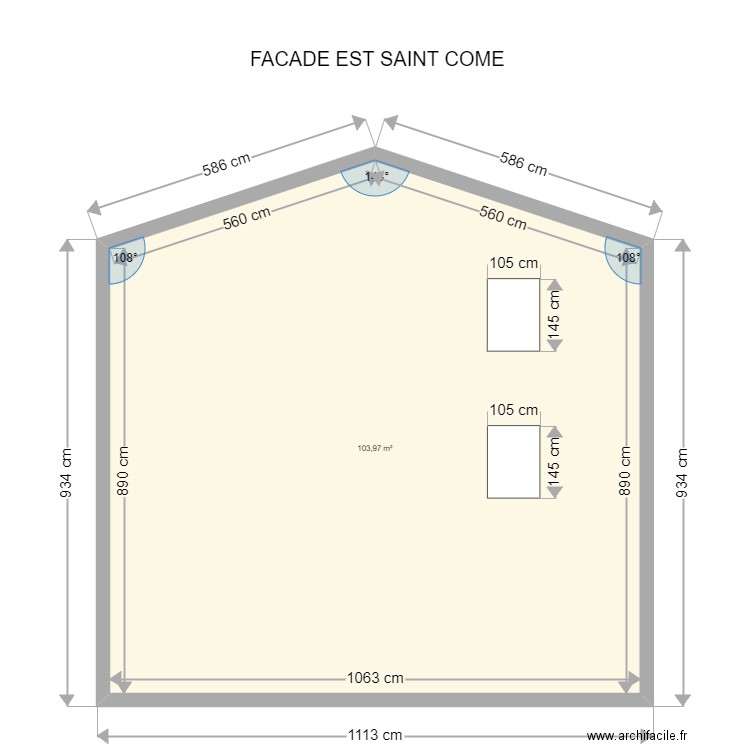 Facade Est Saint Côme bis. Plan de 1 pièce et 104 m2