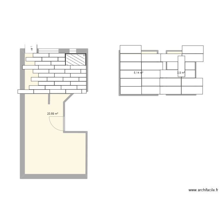 SdB Rdc calepinage. Plan de 3 pièces et 30 m2