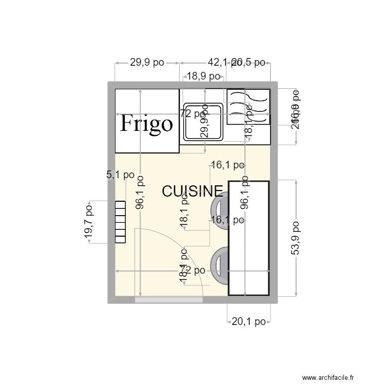 CUISINE LEMOYNE. Plan de 1 pièce et 4 m2