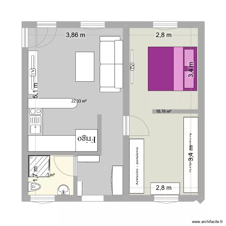 R&eacute;am&eacute;nagment envisag&eacute;. Plan de 3  et 44 m²