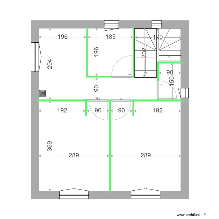 BOUSSER ETAGE CLOISONS. Plan de 5 pièces et 38 m2