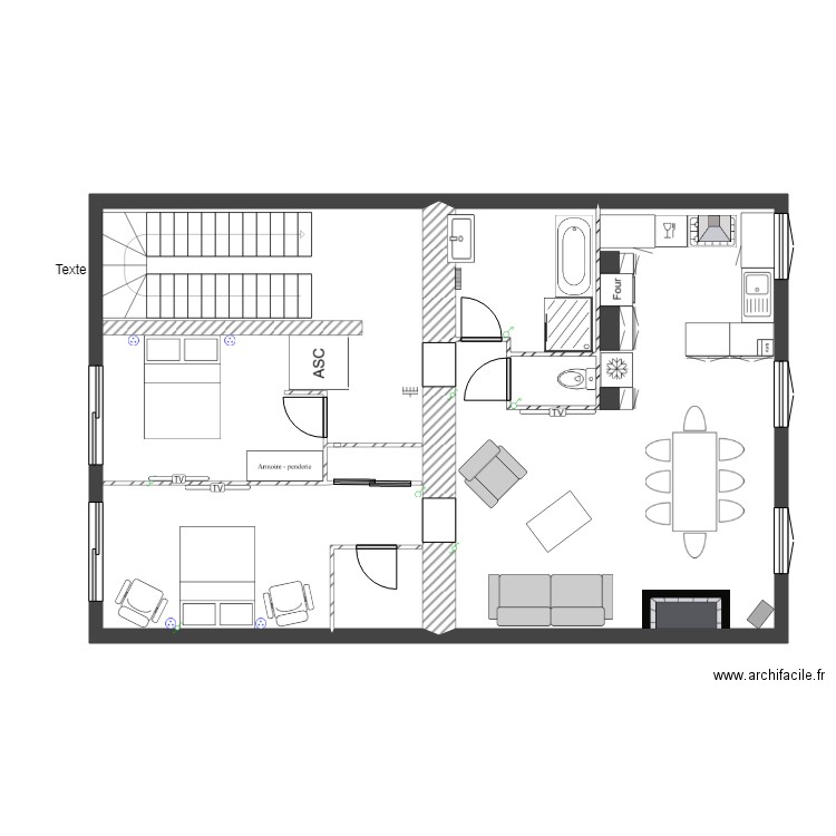 appart 2eme etage 16 cheminée ascens modif. Plan de 4 pièces et 88 m2