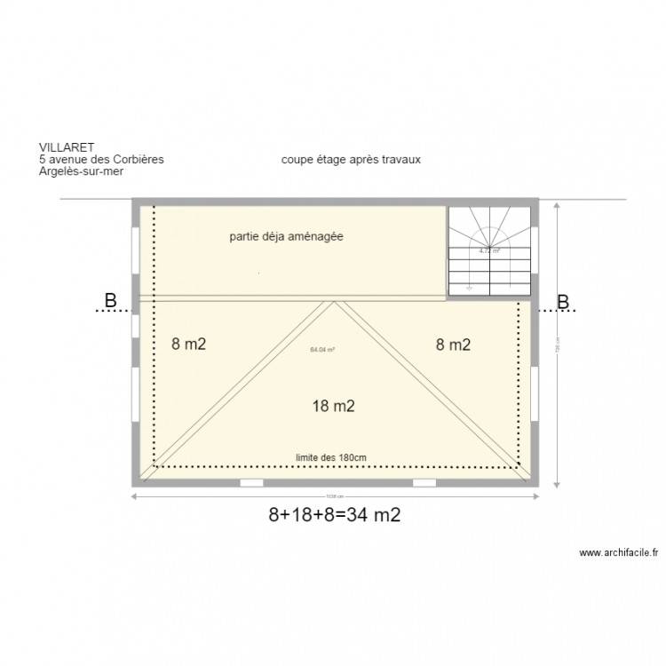 coupe étage AA après travaux. Plan de 0 pièce et 0 m2