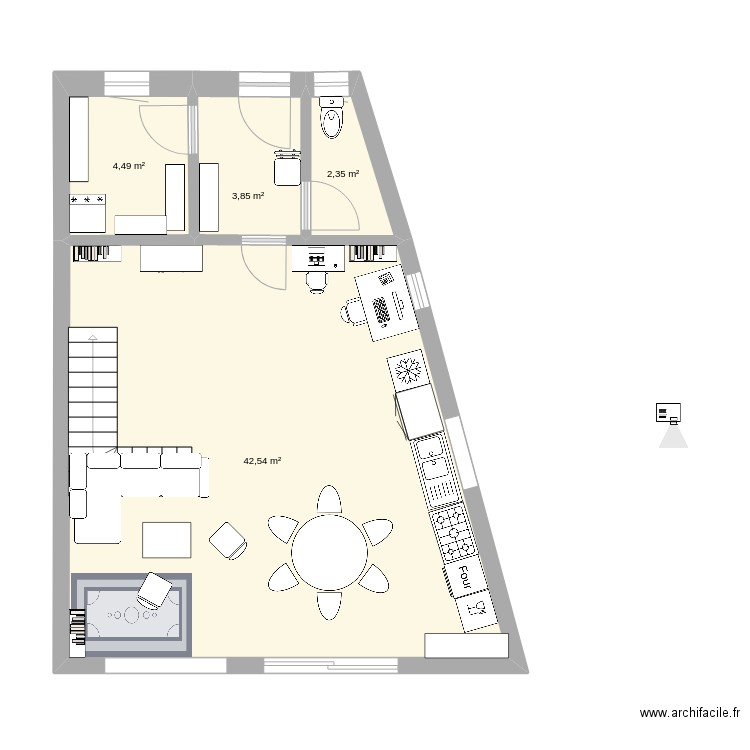 maison AL RDC 1. Plan de 4 pièces et 53 m2