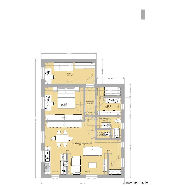 appartement  2 ch seul. Plan de 0 pièce et 0 m2