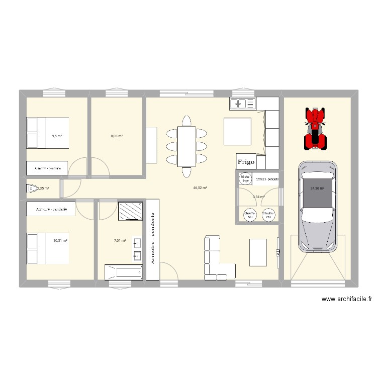maison plain pied facade 15m 90m2. Plan de 0 pièce et 0 m2
