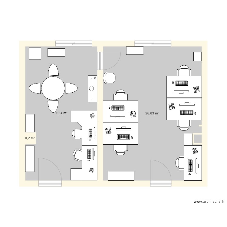 Bureau Lamoricière. Plan de 3 pièces et 46 m2