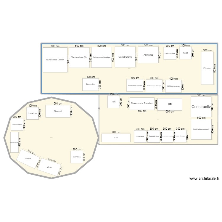 CEME. Plan de 3 pièces et 1210 m2