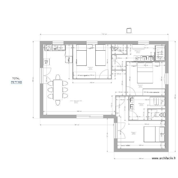 chalet 3. Plan de 8 pièces et 79 m2