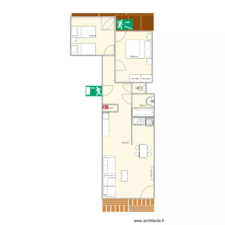 wetende. Plan de 6  et 57 m²