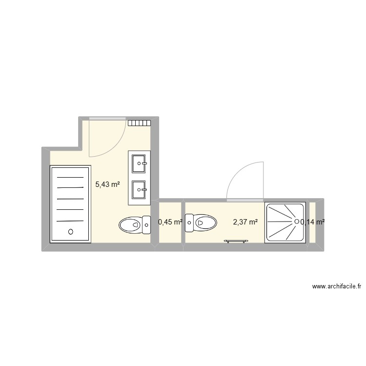 MANTEAU (douche dans sdb). Plan de 4 pièces et 8 m2