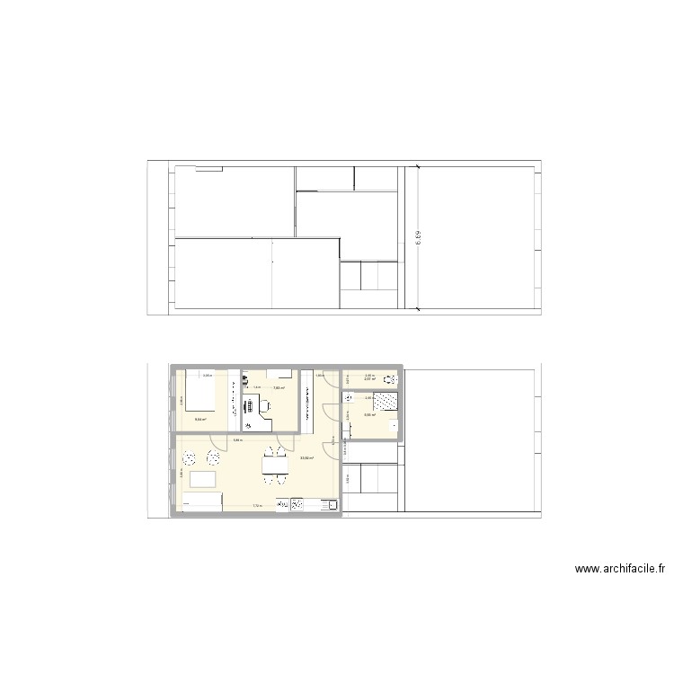 R+1 face avant_01. Plan de 5 pièces et 59 m2