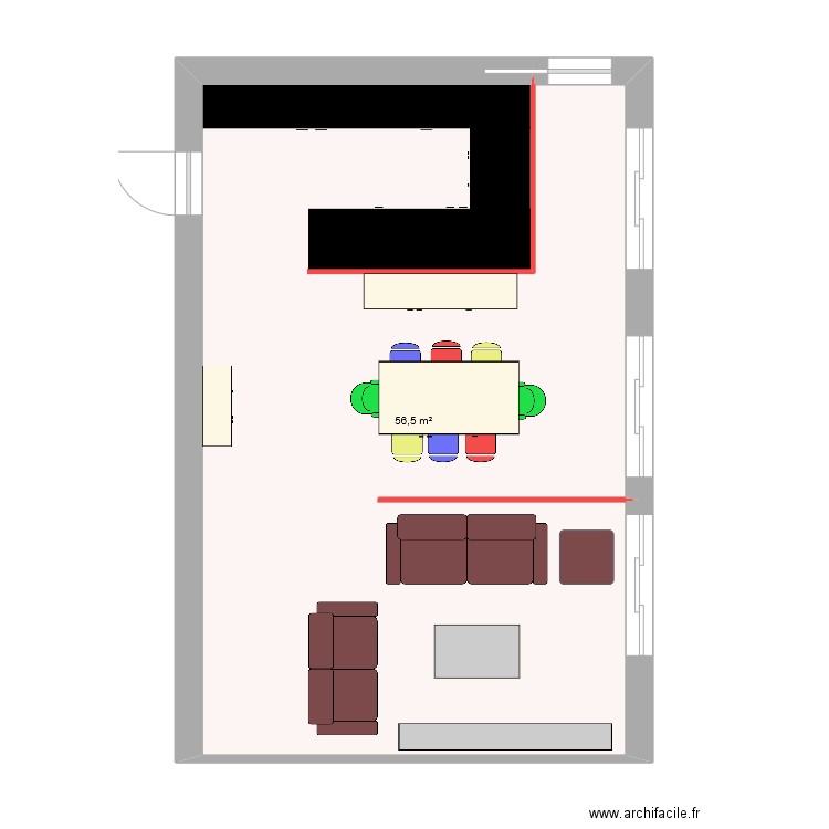 Espace de voe. Plan de 1 pièce et 57 m2