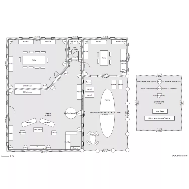 baraque avec piscine et v&eacute;rrandas. Plan de 