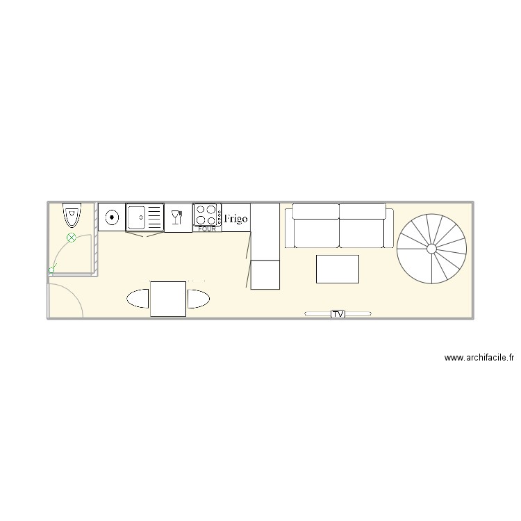 RDC Implantation. Plan de 2 pièces et 21 m2