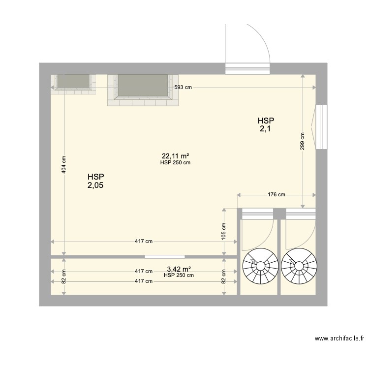 Chambre parentale. Plan de 4 pièces et 28 m2