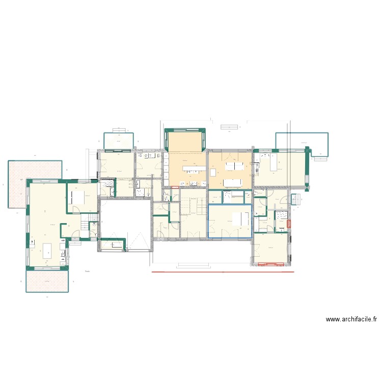Rez de chaussée. Plan de 41 pièces et 456 m2