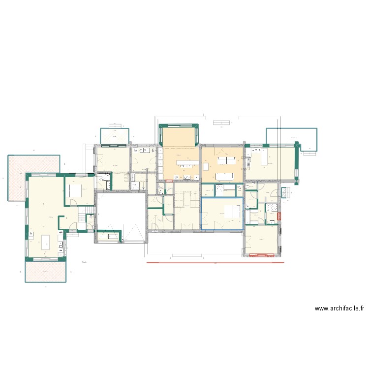 Rez de chaussée. Plan de 28 pièces et 368 m2