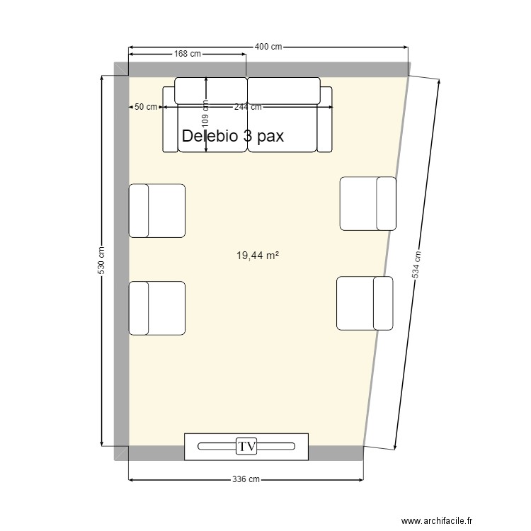 Tv canapé 3 places. Plan de 0 pièce et 0 m2