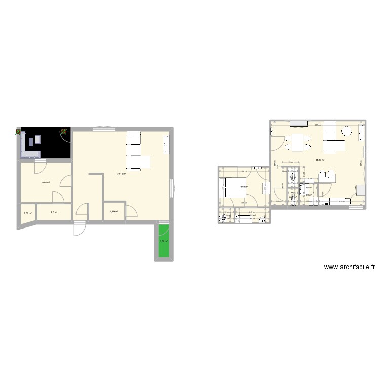 Appartement modifié 2. Plan de 13 pièces et 108 m2