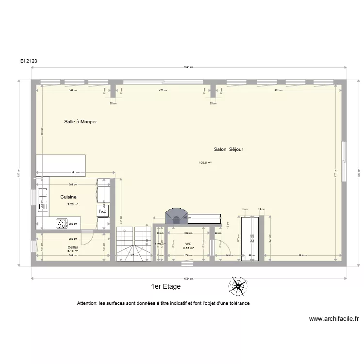 BI 2123 cot 1er etage . Plan de 