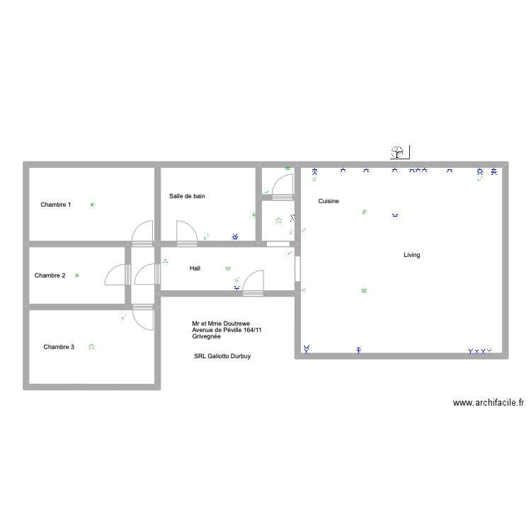 doutrewe Grivegnée. Plan de 9 pièces et 119 m2