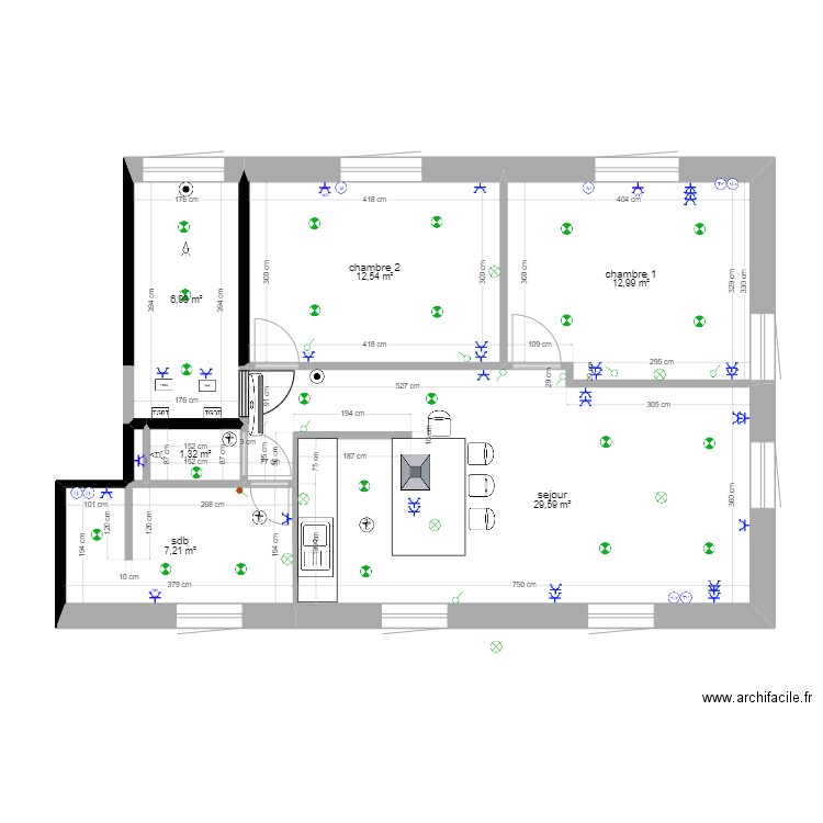 appart location elec. Plan de 7 pièces et 71 m2