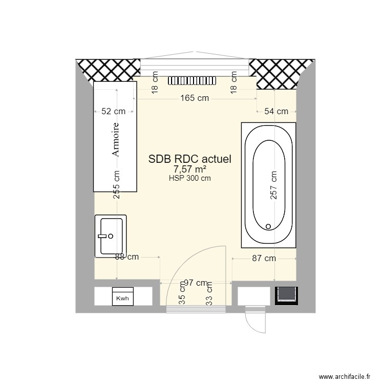 SDB RDC actuel. Plan de 0 pièce et 0 m2