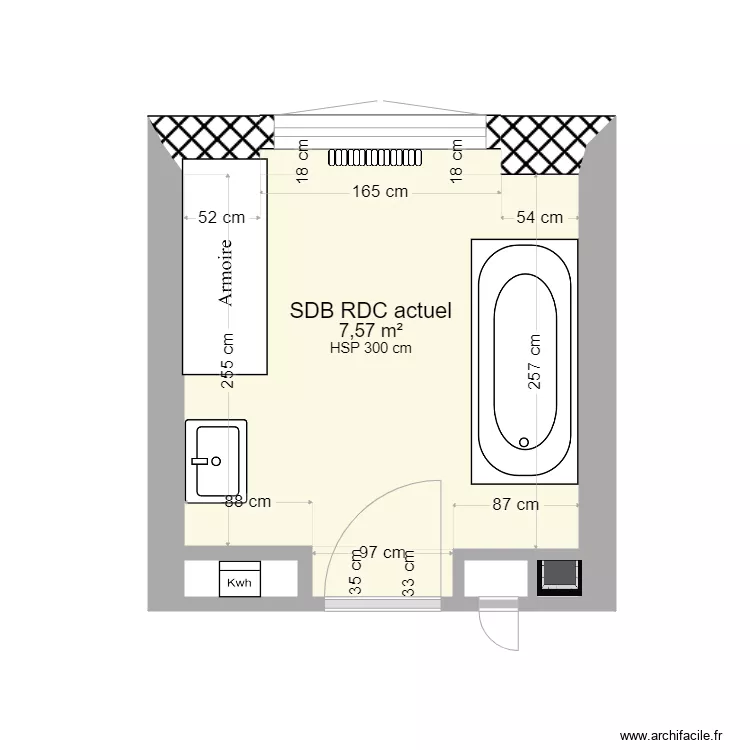 SDB RDC actuel. Plan de SDB RDC actuel. Plan de